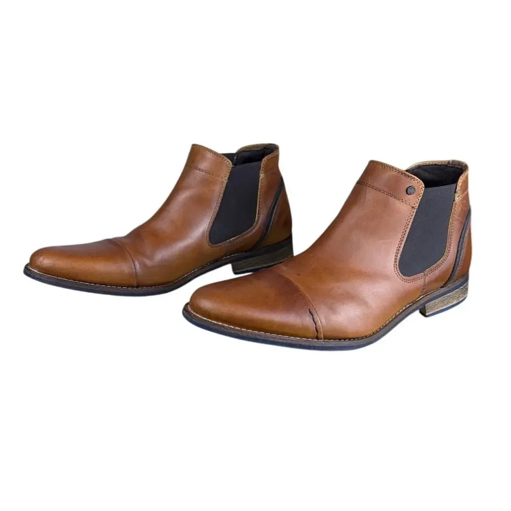 Bull Boxer Navos Brown Leather Chelsea Boots Mens Size 8 Cap Toe
